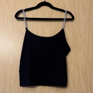 Faded Rose | Women’s Chic Black Camisole with Silver Chain Straps | Size M